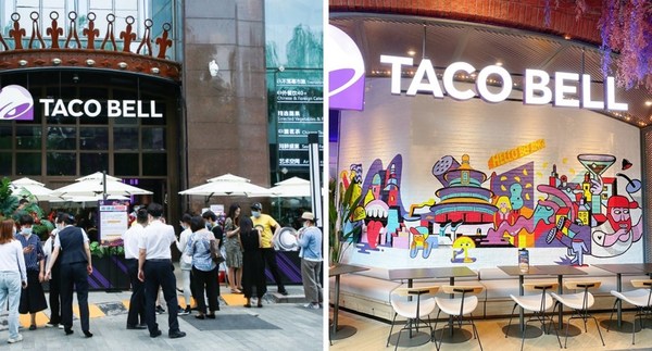 Store front and locally inspired wall art at Taco Bell’s new store in Beijing