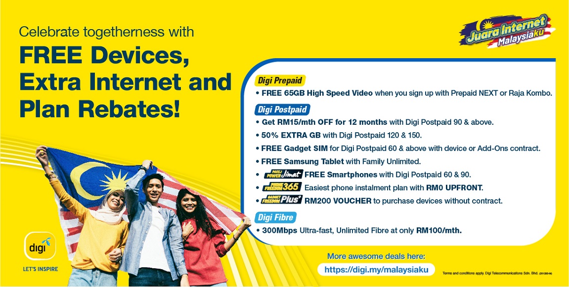 Digi’s Juara Internet Malaysiaku Offers Free Phones, Extra Internet, and Rebates in Conjunction with National Day and Malaysia Day 