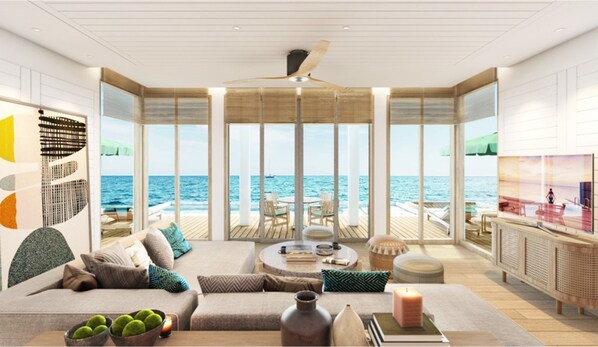 dusitD2 Feydhoo Maldives’ spacious overwater villas and family suites range from 77 – 319 sq m.
