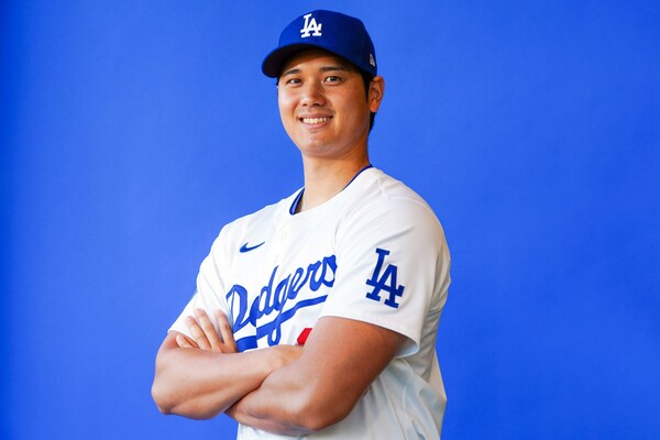 GLENDALE, AZ - FEBRUARY 21: Shohei Ohtani #17 of the Los Angeles Dodgers poses for a photo during the Los Angeles Dodgers Photo Day at Camelback Ranch on Wednesday, February 21, 2024 in Glendale, Arizona. (Photo by Mary DeCicco/MLB Photos via Getty Images)