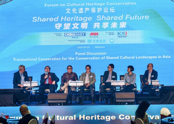 Panel speakers discuss at the Panel Discussion: Transnational Cooperation for the Conservation of Shared Cultural Landscapes in Asia during the forum on Cultural Heritage Conservation "Shared Heritage, Shared Future" at Hilton Petaling Jaya Hotel, Selangor, Malaysia on Sep 5, 2024. Andy Chong / China Daily